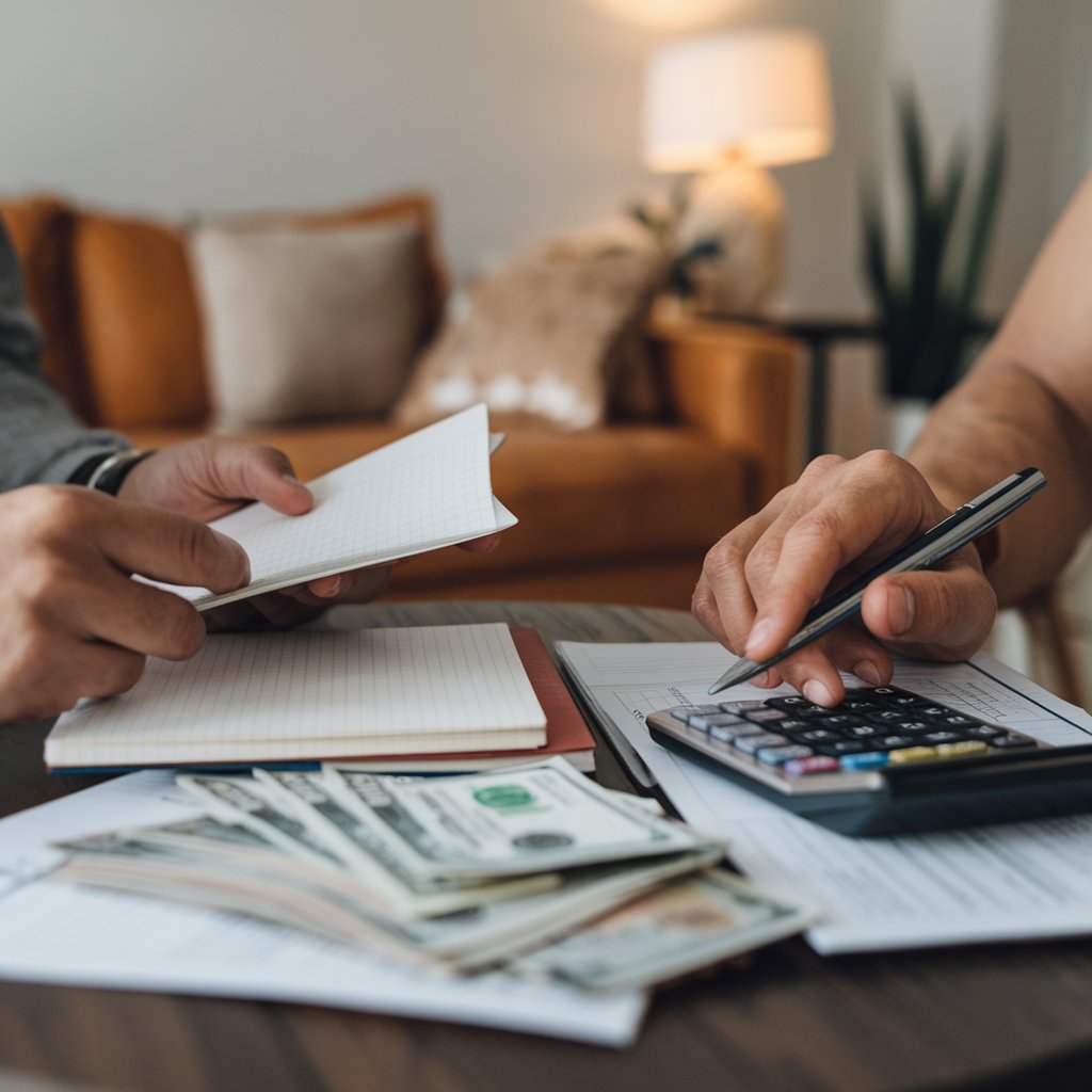 Man working on a family budget - save money