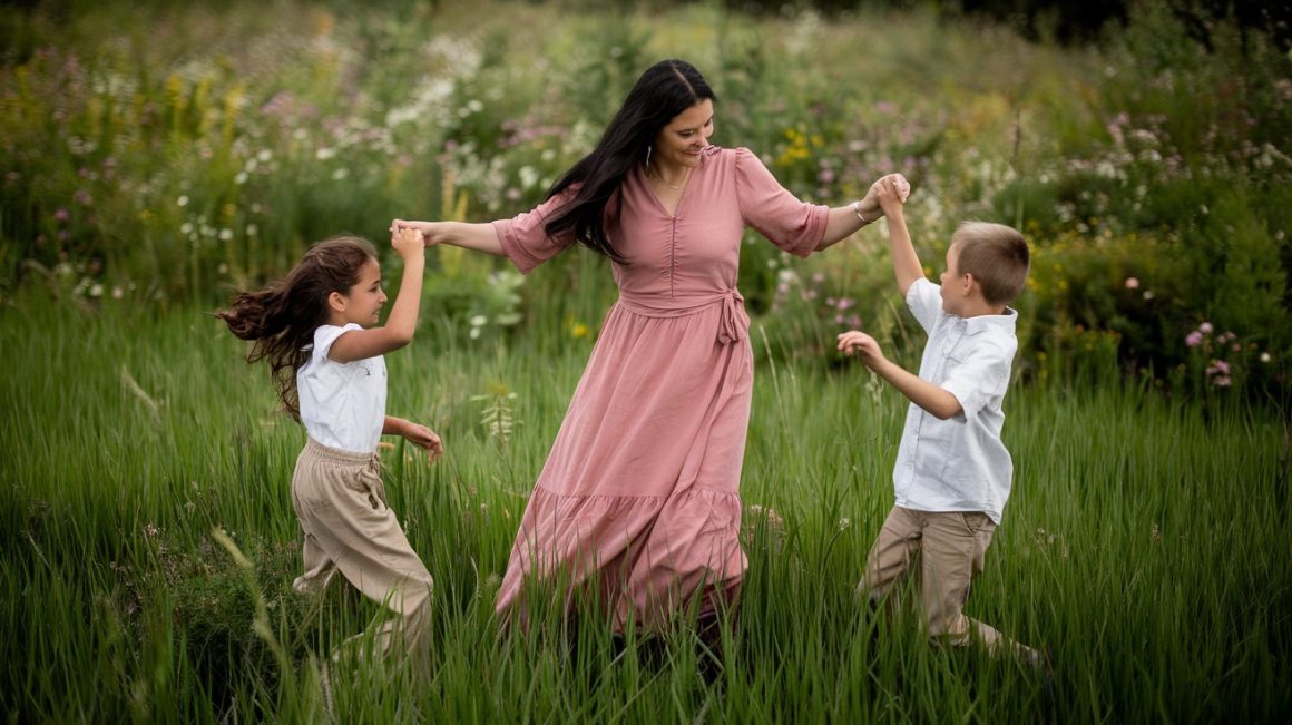 Woman dancing with her kids