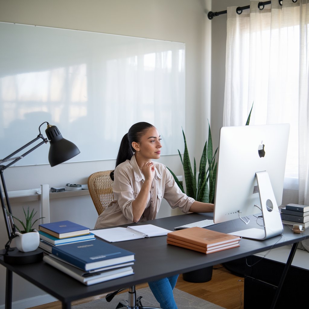 a stay at home wife working in her home office