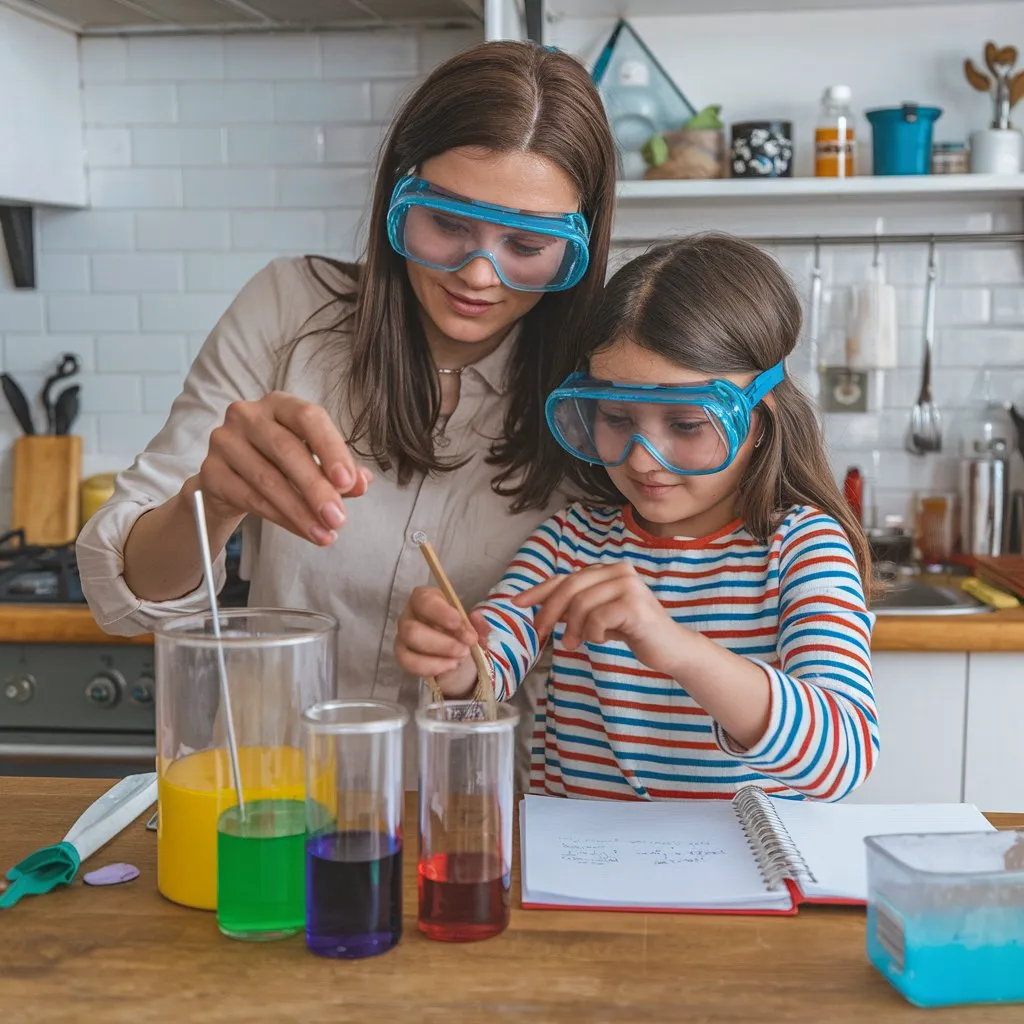 mother and daughter partaking in a kitchen science experiment