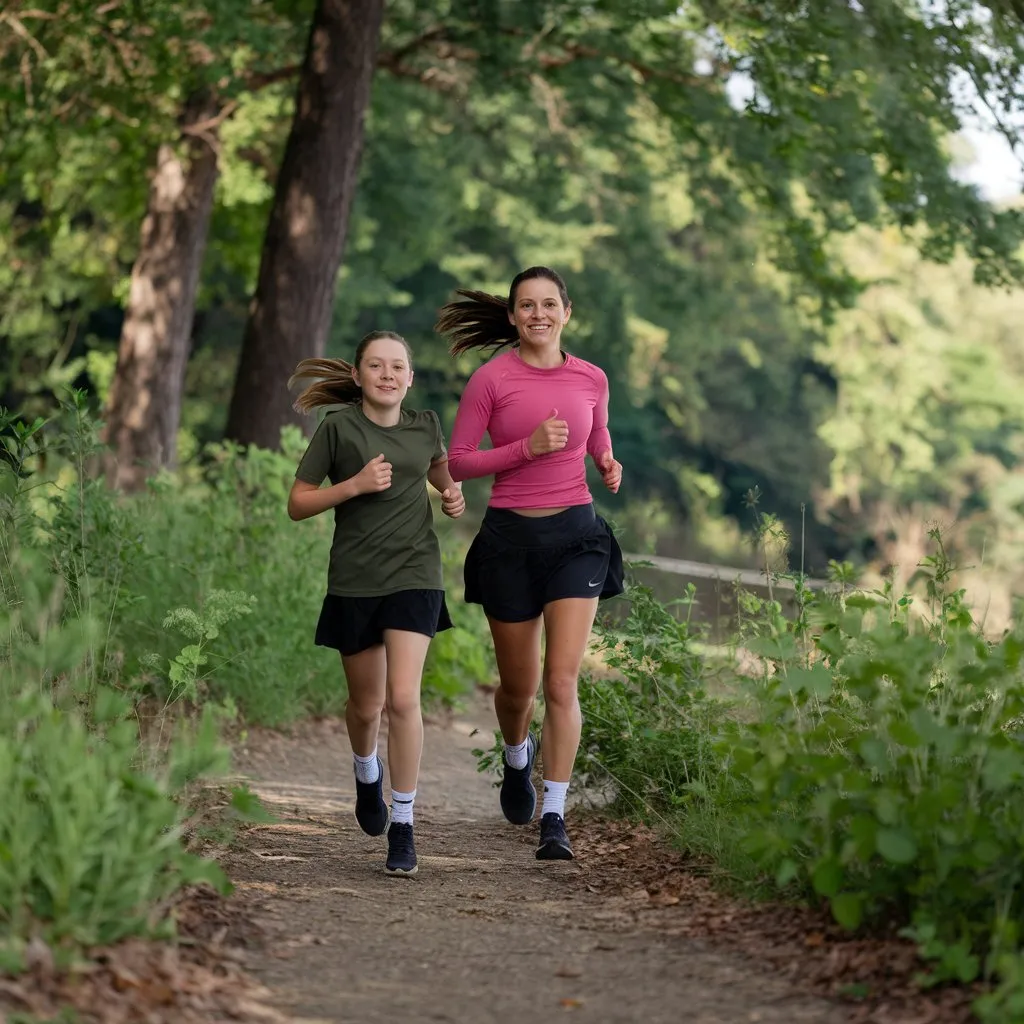 mother and daughter jogging together