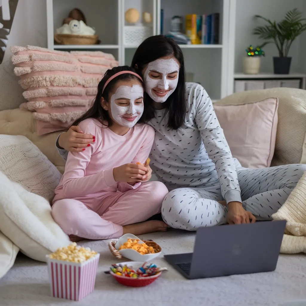 mom and daughter during movie night