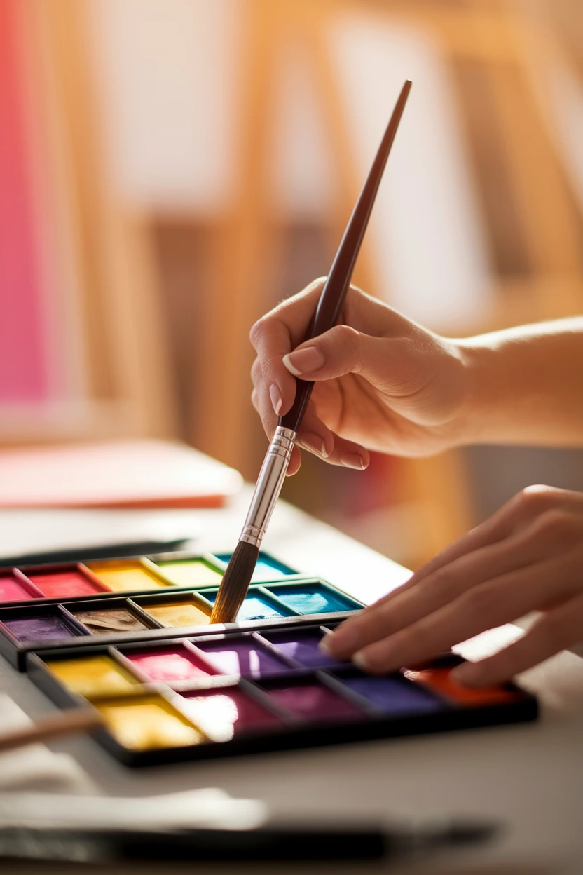 Stay-at-home mom reconnecting with her creative side through an art class. Outside activities for personal identity.