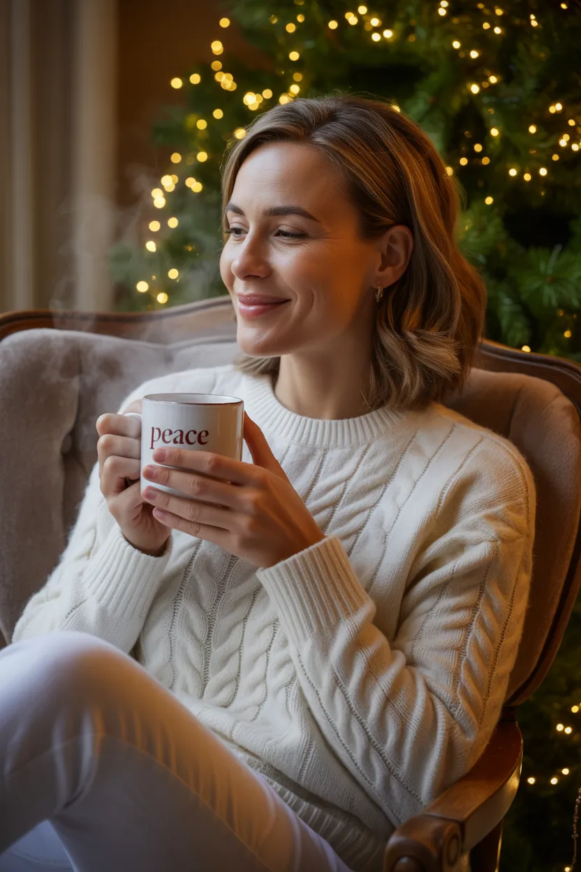 A mom enjoying a quiet, peaceful moment during the holidays.